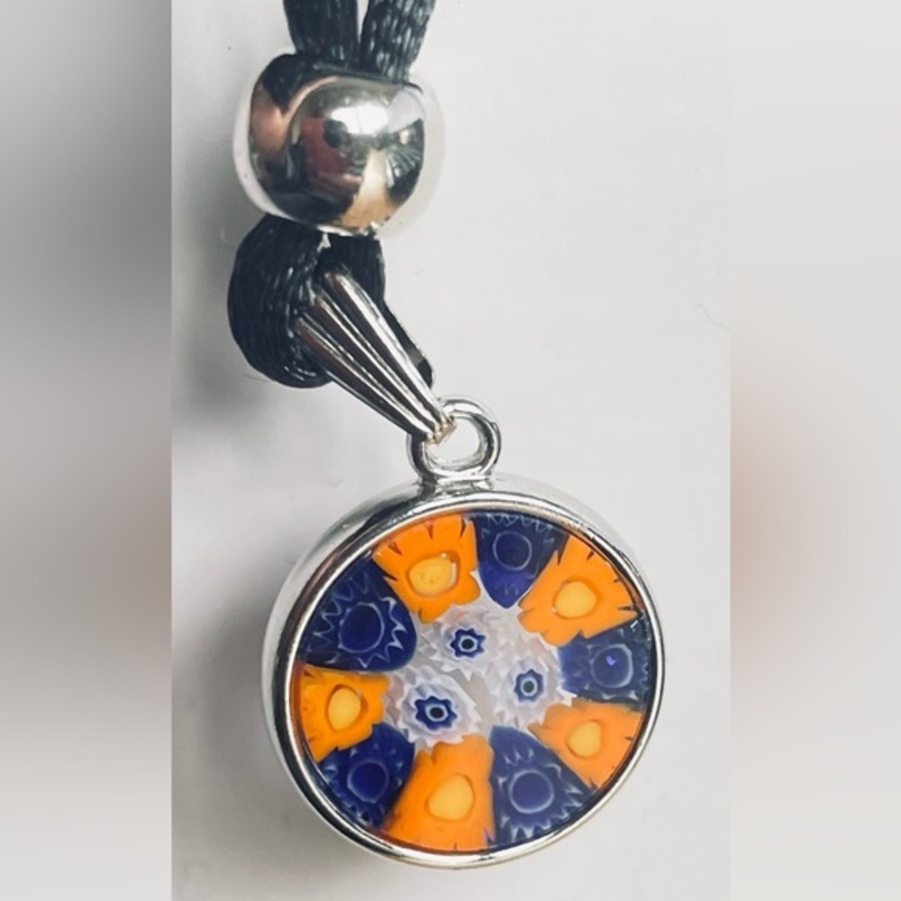 NIB Real Murano Glass Pendant Necklace from Venice Italy Orange, White & Blue!